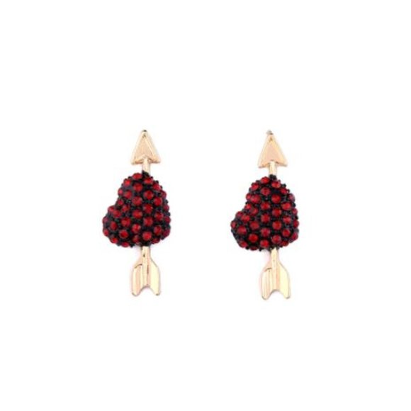 LiveChicStyle Jewelry - Cupid's Arrow Red Heart CZ Earrings